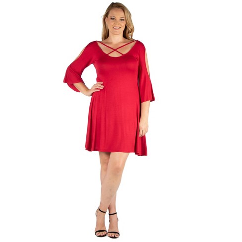 24seven Comfort Apparel Womens Knee Length Cold Shoulder Dress, Dresses, Clothing & Accessories