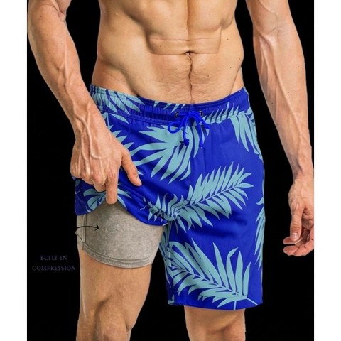 Мужские брюки Boards Men's 5.5" Compression Liner Blue Flowy Leaves Bathing Suit | Large