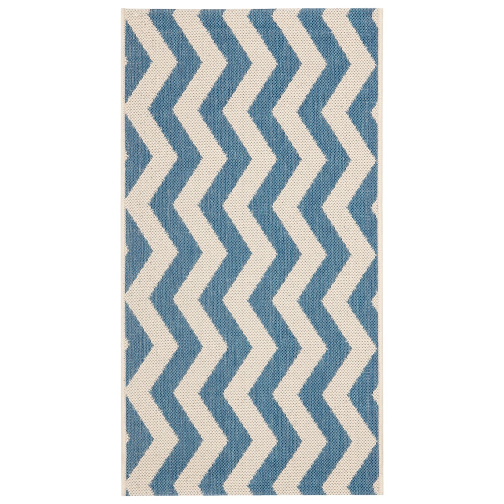 2'7in x 5' Courtyard Ayden Chevron Outdoor Rug - Blue/Beige - Safavieh