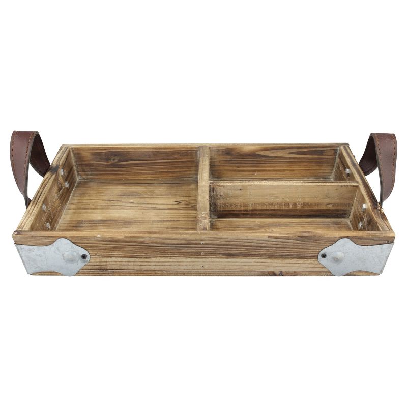 14.5&#34; x 11&#34; Rustic Divided Wood Tray with Leather Handles Brown - Stonebriar Collection, 3 of 6