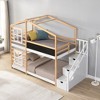 Ridstar 93.3 in. W House-Shaped Twin Bunk Bed Frame with Canopy Window, Chalkboard & Storage Ladder Platform Bed-Natural - 2 of 4