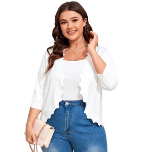 Coolmee Women's Plus Size 3/4 Sleeve Cardigan Lightweight Casual Open-Front Cropped Shrug Sweaters for Women - 1 of 4