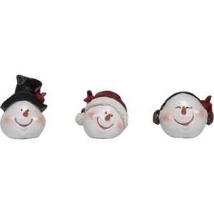 Transpac Small Resin Merry Snowman Head Figurine Set of 3 Christmas Home Decorations - 1 of 1