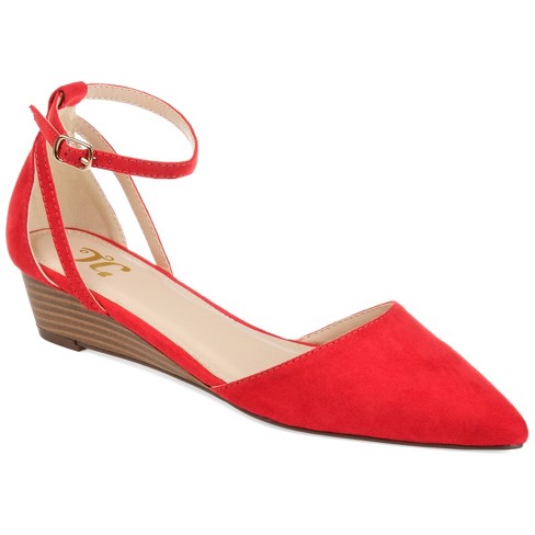 Journee Collection Womens Arkie Buckle Pointed Toe Sliver Wedge, Red 9 :  Target
