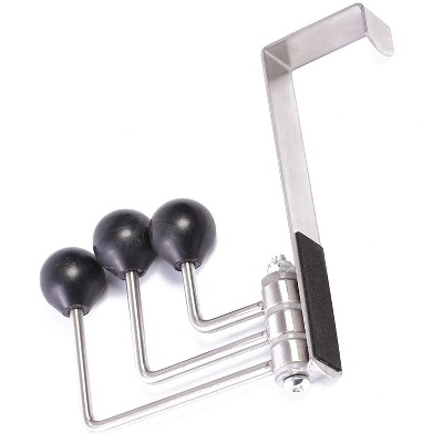 Stainless Steel Over the Door Hook Hanger Rack with 3 Swivel Hooks, Metal Hanging Hooks Fits 1.67” Door, Silver/Black
