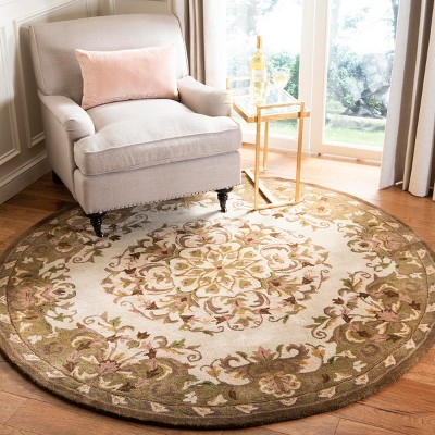 Heritage Beige and Green Round Hand-Tufted Wool Area Rug