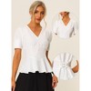 INSPIRE CHIC Women's Vintage Solid Victorian Puff Sleeve Steampunk Lace Up Blouse - 2 of 4