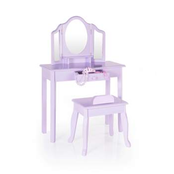 Guidecraft Kids' Vanity and Stool Set: Little Girls Pretend Play Dress Up Desk and Makeup Mirror with Storage Drawer and Chair