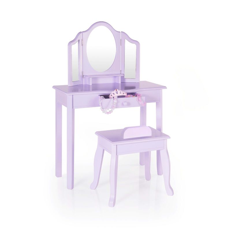 Guidecraft Kids' Vanity and Stool Set: Little Girls Pretend Play Dress Up Desk and Makeup Mirror with Storage Drawer and Chair, 1 of 6