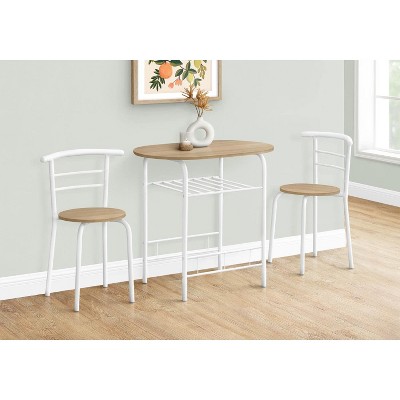 Natural Wood and White Metal 3-Piece Dining Set