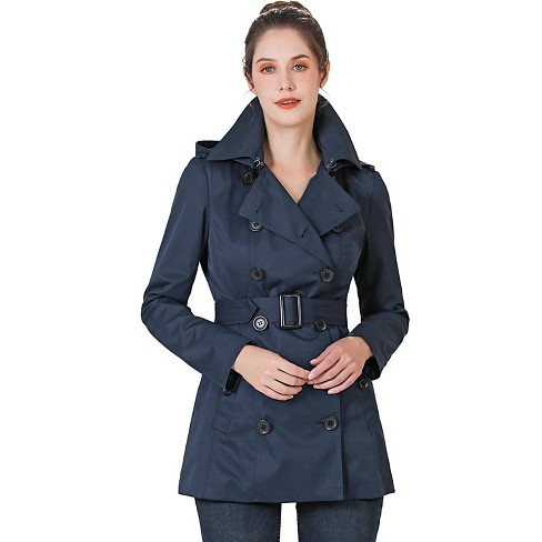 BGSD Women s Evelyn Hooded Short Trench Coat Navy X Large