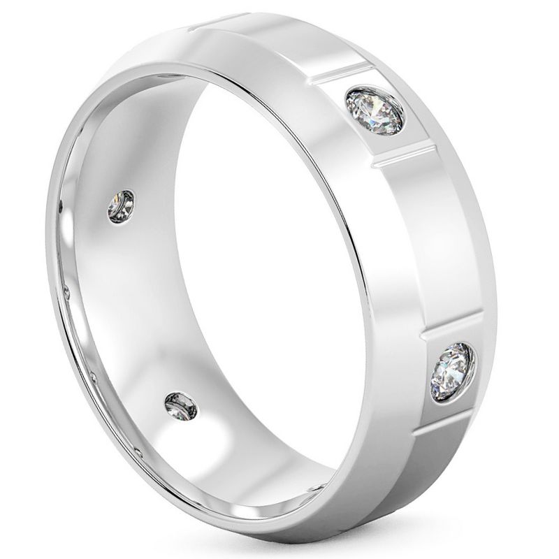 Pompeii3 Men's 3/4Ct Round Cut Diamond Polished 8mm Wedding Ring Gold Lab Created, 2 of 5