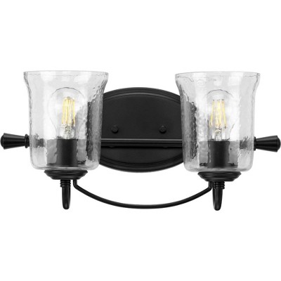Black Steel Two-Light Dimmable Bath Light with Clear Glass Shades
