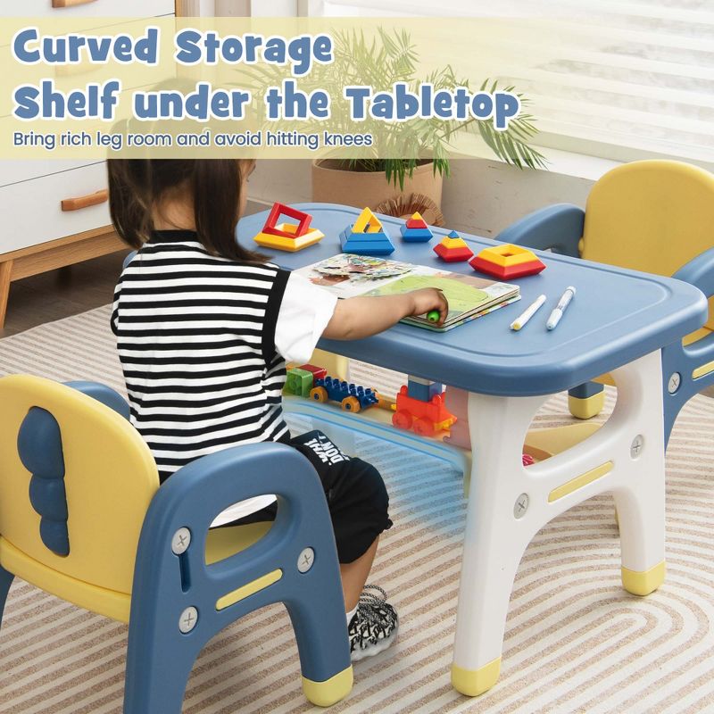 Costway Kids Table and 2 Chairs Set Activity Art Desk with Storage Shelf & Building Blocks, 5 of 11