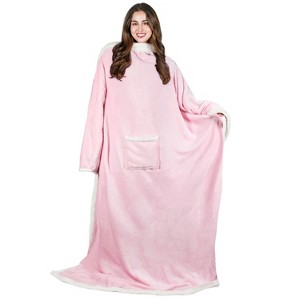 Catalonia Women Wearable Flannel Blanket with Front Pocket, Super Warm Soft Fuzzy Fleece Blanket Robe TV Wrap, Cozy Winter Gift for Woman Wife Man - 1 of 4