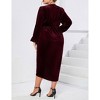 Coolmee Plus Size Maxi Dresses for Curvy Women Casual V Neck Wrap Bodycon Lantern Long Sleeve Criss Cross Pleated Long Dress - 4 of 4
