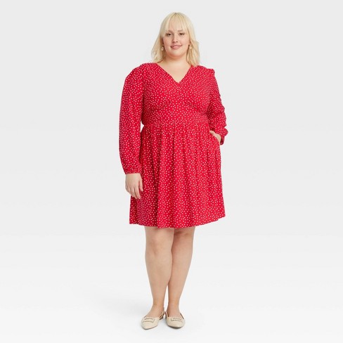 Women's Plus Size Balloon Long Sleeve Woven Dress - Ava & Viv Black Size 4X