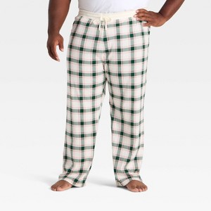 Men's Plaid Ribbed Holiday Matching Family Pajama Pants - Wondershop™ Cream - 1 of 4