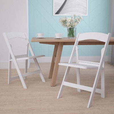 White Resin Folding Chair Set with Vinyl Padded Seat