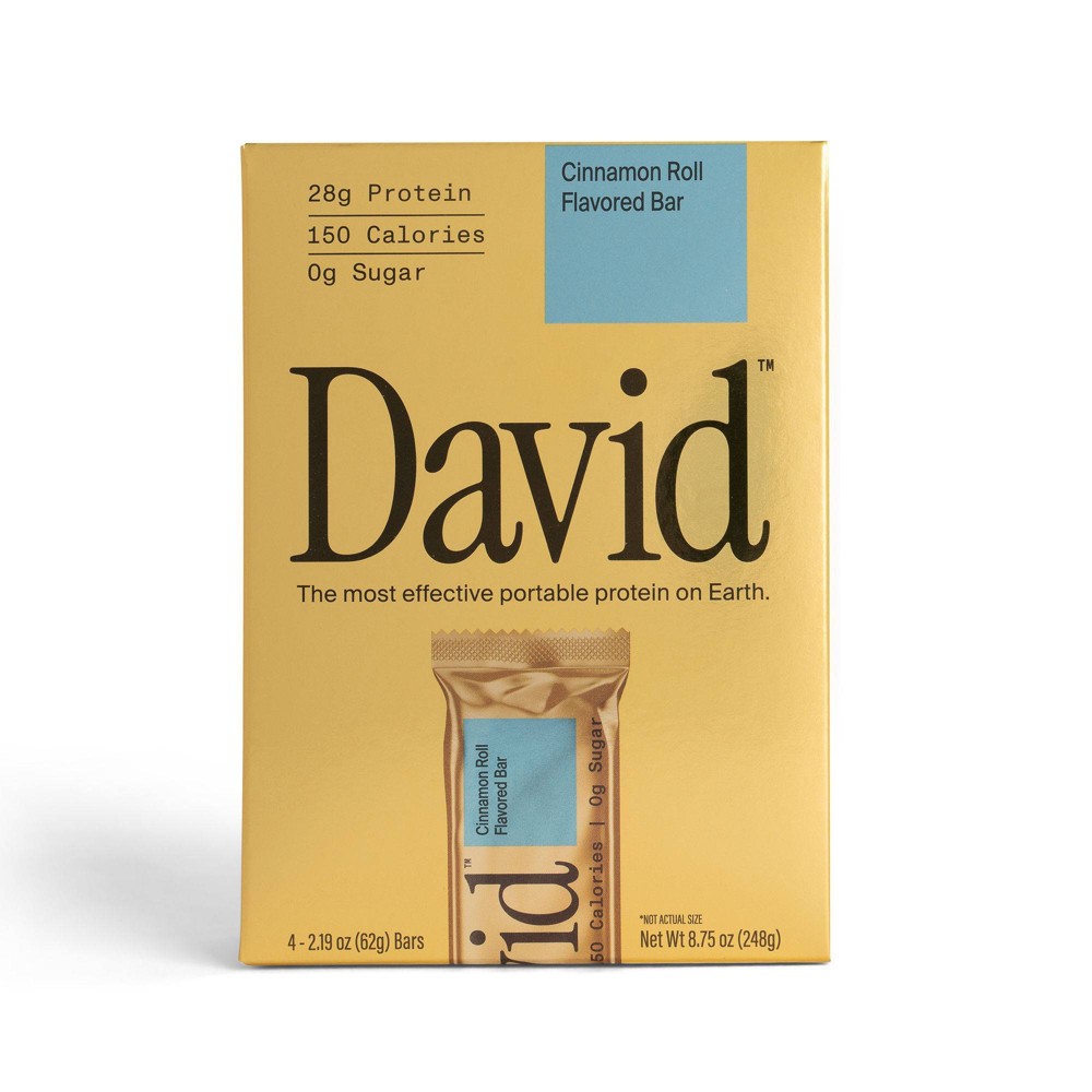 David Protein Gold Cinnamon Roll High Protein Bars - 28g Protein - 4ct: Ready to Eat, Creamy, 62g Bars