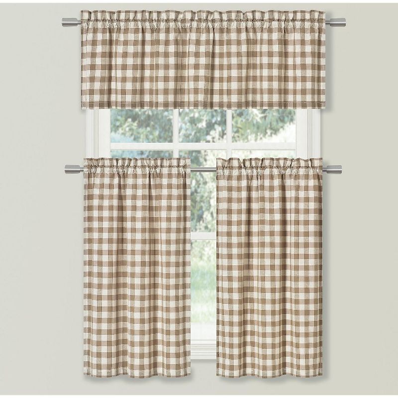 Kate Aurora Country Farmhouse Plaid Checkered Gingham 3 Pc Kitchen Curtain Tier & Valance Set, 1 of 3