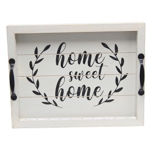 HomeRoots 16" Gray And Black Home Sweet Home Serving Tray With Handles And LED Lights - 1 of 3