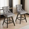 Leovsnove Velvet Swivel Bar Stool Set of 2,Counter Height Upholstered Rotating Barstools with Wood Legs,Footrest,Chrome Nailhead - 3 of 4