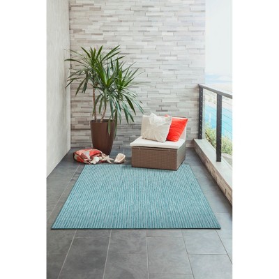 Aqua Flat Woven Stripe Indoor/Outdoor Synthetic Rug