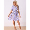 INSPIRE CHIC Women's Vintage Floral Peter Pan Collar High Waist Puff Sleeve A-line Midi Dress - 3 of 4