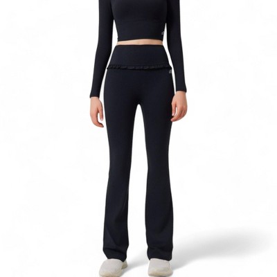 Anna-Kaci Active Women's High-Waisted Flare Pants with Ruffle Waistband
