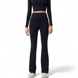 Anna-Kaci Active Women's High-Waisted Flare Pants with Ruffle Waistband - 1 of 4