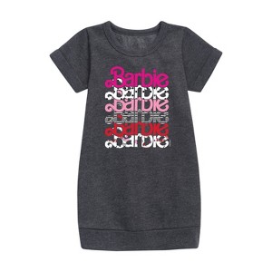 Girls' - Barbie - Stacked Barbie Vday Graphic Short Sleeve Fleece Dress - 1 of 3