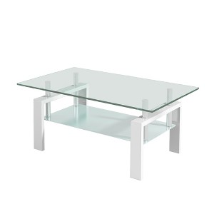 Lirago Tempered Clear Glass 2-Layer Coffee Table with Metal Tubular Legs-Modern Geometric Design 23.62"W * 39.37"L * 17.32"H - 1 of 4