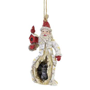 Holiday Ornament Birch Berry Santa  -  One Ornament 5.0 Inches -  Cardinal Tree Animal  -  E0627 Raccoon  -  Polyresin  -  Off-White