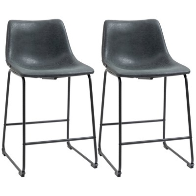 HOMCOM Counter Height Bar Stools Set of 2, Vintage PU Leather Barstools with Footrest for Dining Room, Home Bar, Kitchen