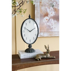 17.6 Inch Vintage Inspired Black Oval Table Clock with White Face and ...
