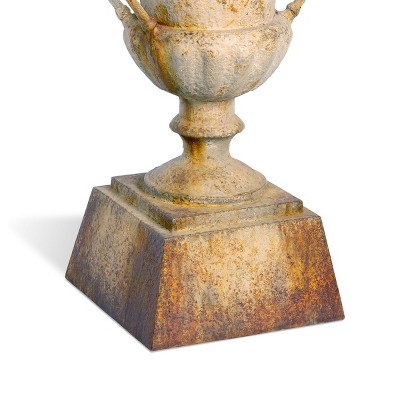 Aged Rusted Metal Outdoor Urn Planter with Pedestal