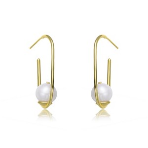 Guili Stylish Sterling Silver 14K Gold Plated Earrings with Freshwater Pearls, featuring chic hoop design that adds elegance to any look. - 1 of 3