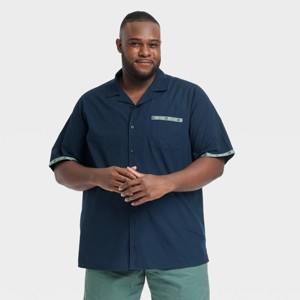 Men's Short Sleeve Trim Button-Down Shirt - Goodfellow & Co™ Navy Blue - 1 of 3