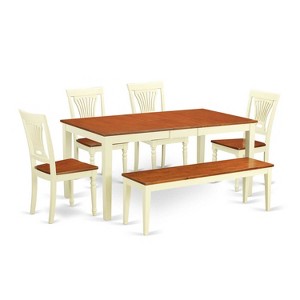 HomeStock 6-Piece Rectangle Buttermilk Cherry Finish Solid Wood Top Dining Table with 1-Bench and 4-Chairs - 1 of 4
