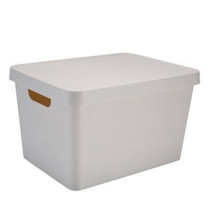 Simplify Vinto Storage Box with Lid Large: Off-White Polypropylene Decorative Bin, 14.5" W x 8.5" D x 10.9" H, No Assembly - 1 of 3