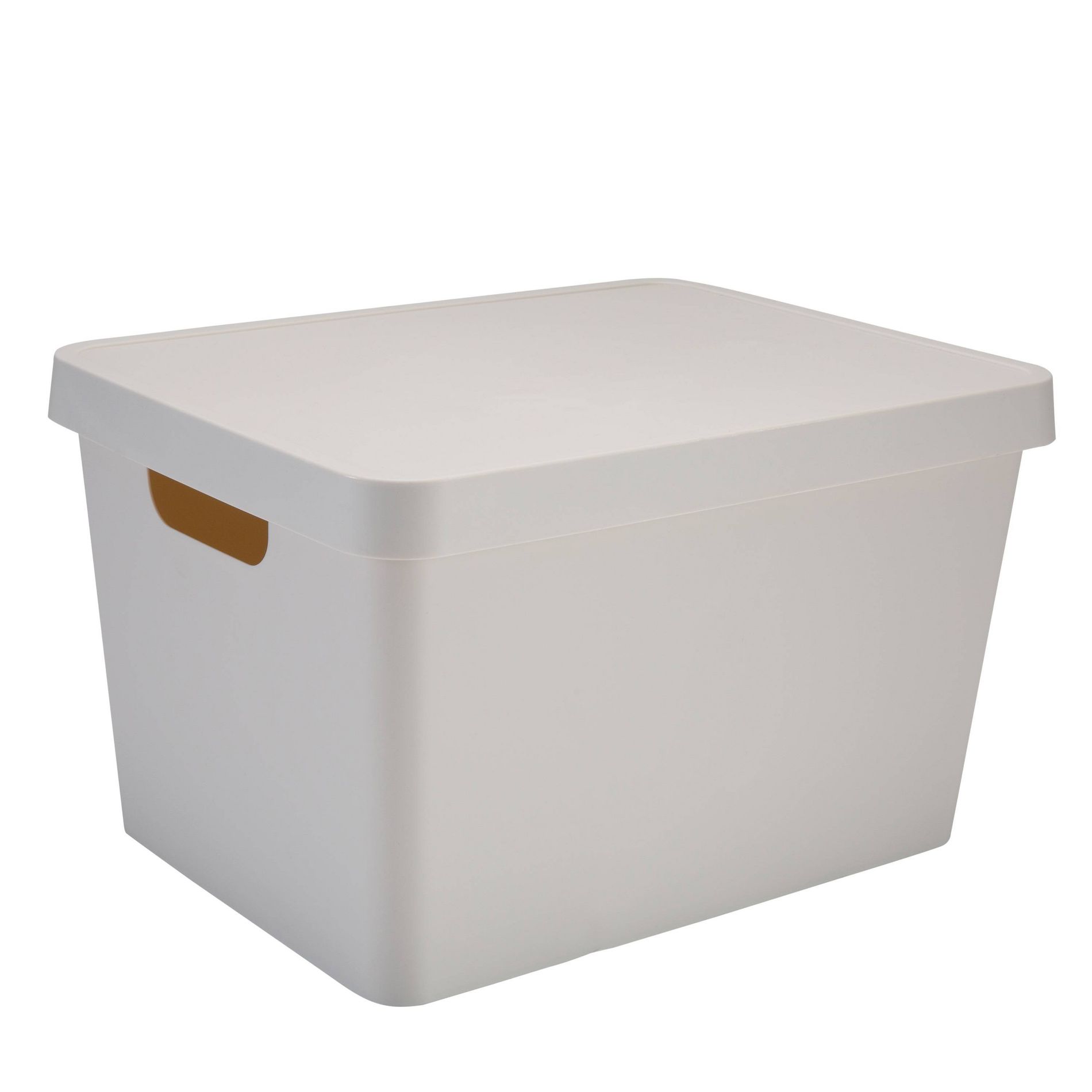 Simplify Vinto Storage Box with Lid Large: Off-White Polypropylene Decorative Bin, 14.5" W x 8.5" D x 10.9" H, No Assembly