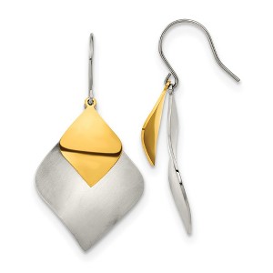Chisel Stainless Steel Brushed and Polished Yellow IP-plated Dangle Earrings Shepherd Hook - 1 of 4