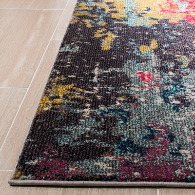 Vibrant Blue and Orange Synthetic Rectangular Runner Rug