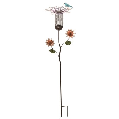 Transpac Metal 57.5 in. Multicolor Spring Floral Garden Bird Feeder Yardstake