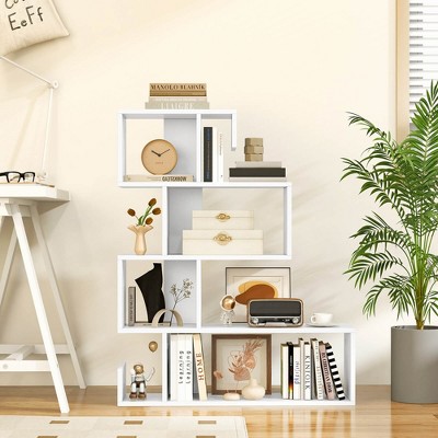 White Engineered Wood S-Shaped 5-Tier Bookshelf Set