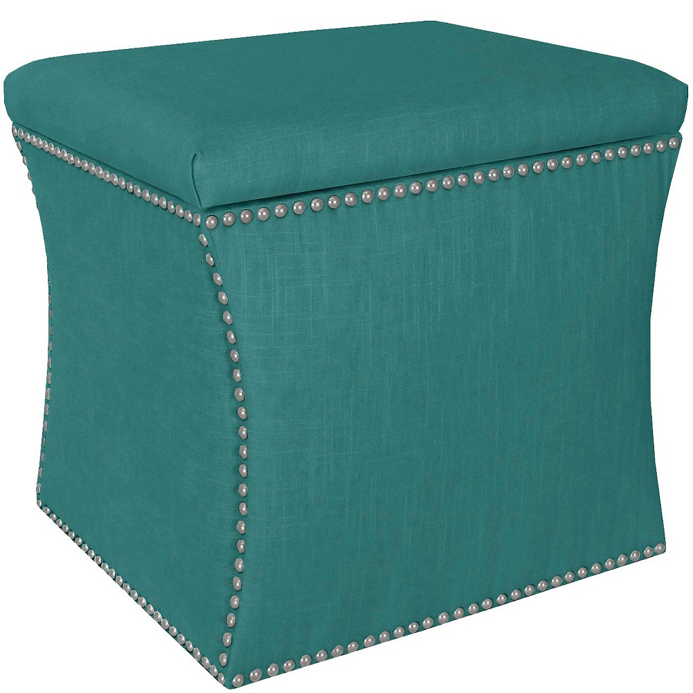 Photos - Pouffe / Bench Skyline Furniture Clarissa Nail Button Storage Ottoman in Linen Turquoise