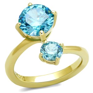 Slickblue Women's Stainless Steel Ring with IP Gold Finish and Sea Blue CZ Center, Size 5-10 - 1 of 4