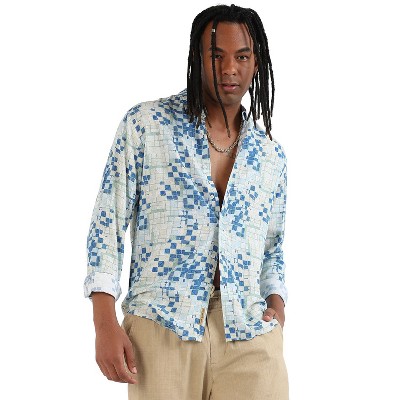 Campus Sutra Men Men's EcoLiva Blue Geometric Lined Shirt
