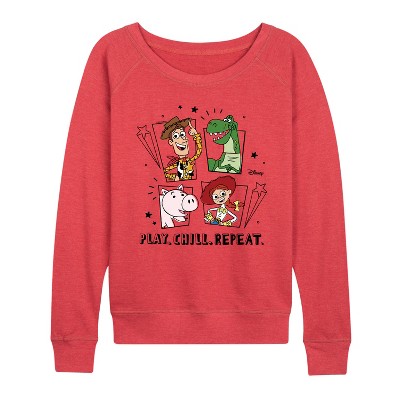 Women's - Disney - Play Chill Repeat Lightweight French Terry Wide Neck Long Sleeve Shirt